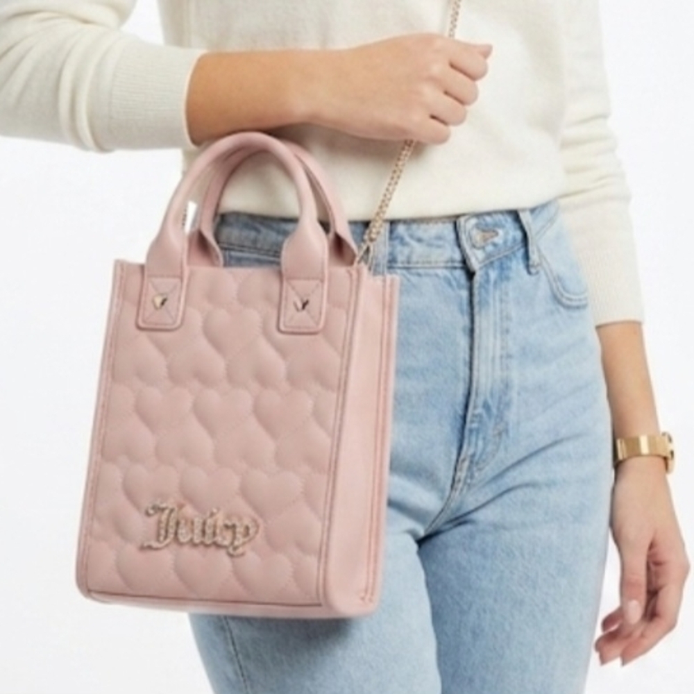 ๐ทJuicy Couture Pink Heart Quilted Rhinestone Mini Tote Crossbody Bag๐ทNWOT